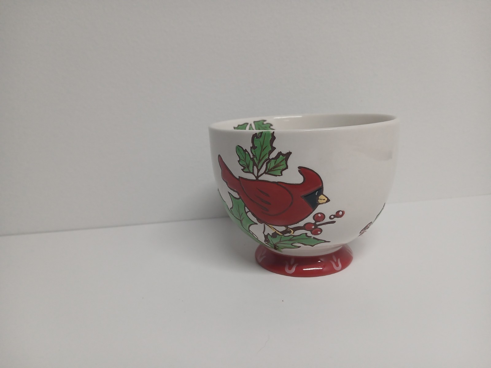 Dutch Wax Footed Cup Coastline Imports Hand Painted Cardinal Holly Berries Dutch Wax Footed Cup Coastline Imports Hand Painted Cardinal Holly Berries