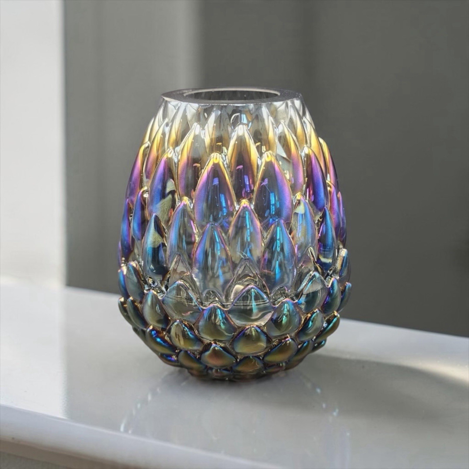 Olsen Glass Dragon Egg Fairy Lamp Smoke Carnival Element Gray iridescent NIB NEW