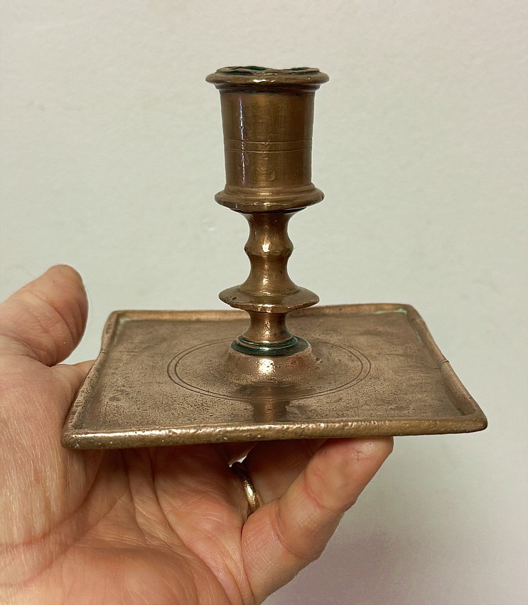 RARE early 17thc Spanish bronze candlestick in excellent original condition