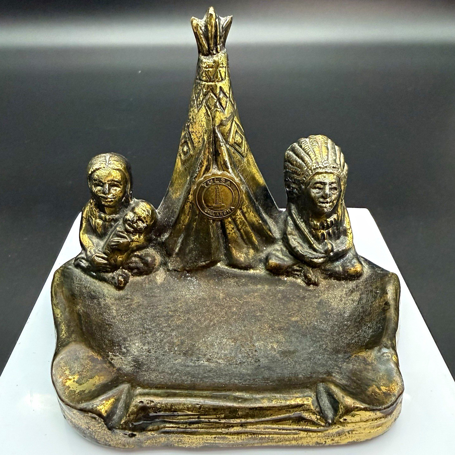 Vintage 1950s Native American Teepee Brass Finish Ashtray Pat Pend AS IS 1950s