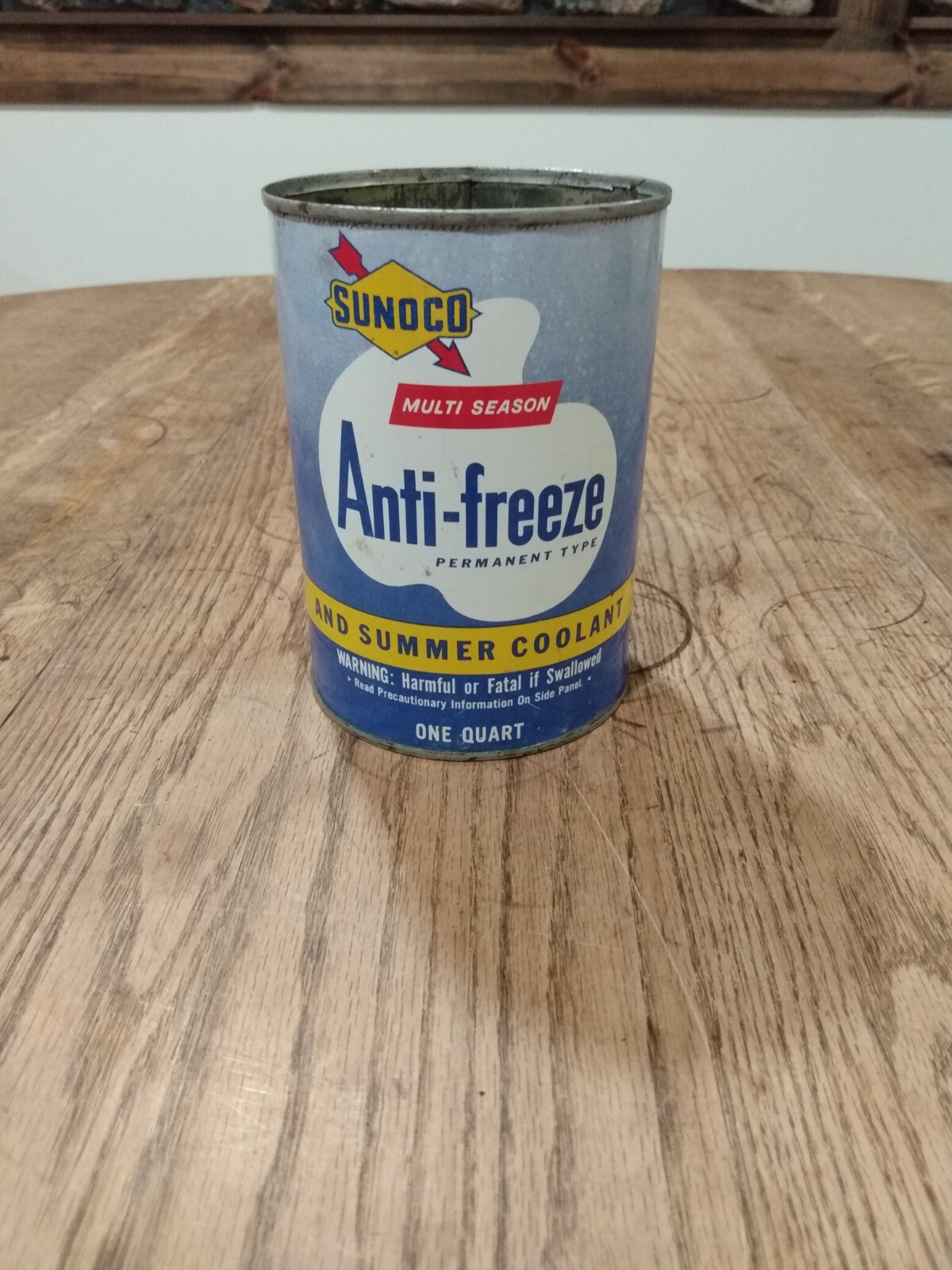 Vtg 1950s 60s Sunoco Anti-Freeze 1 Quart Oil Can Tin  Sun Oil Co Gas & Oil
