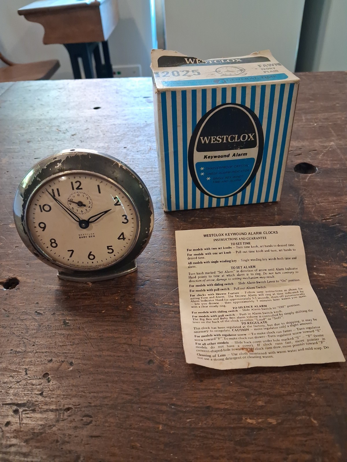 Vintage Westclox Baby Ben Style 7 Alarm Clock 12025 Fawn Original Box READ DESCR