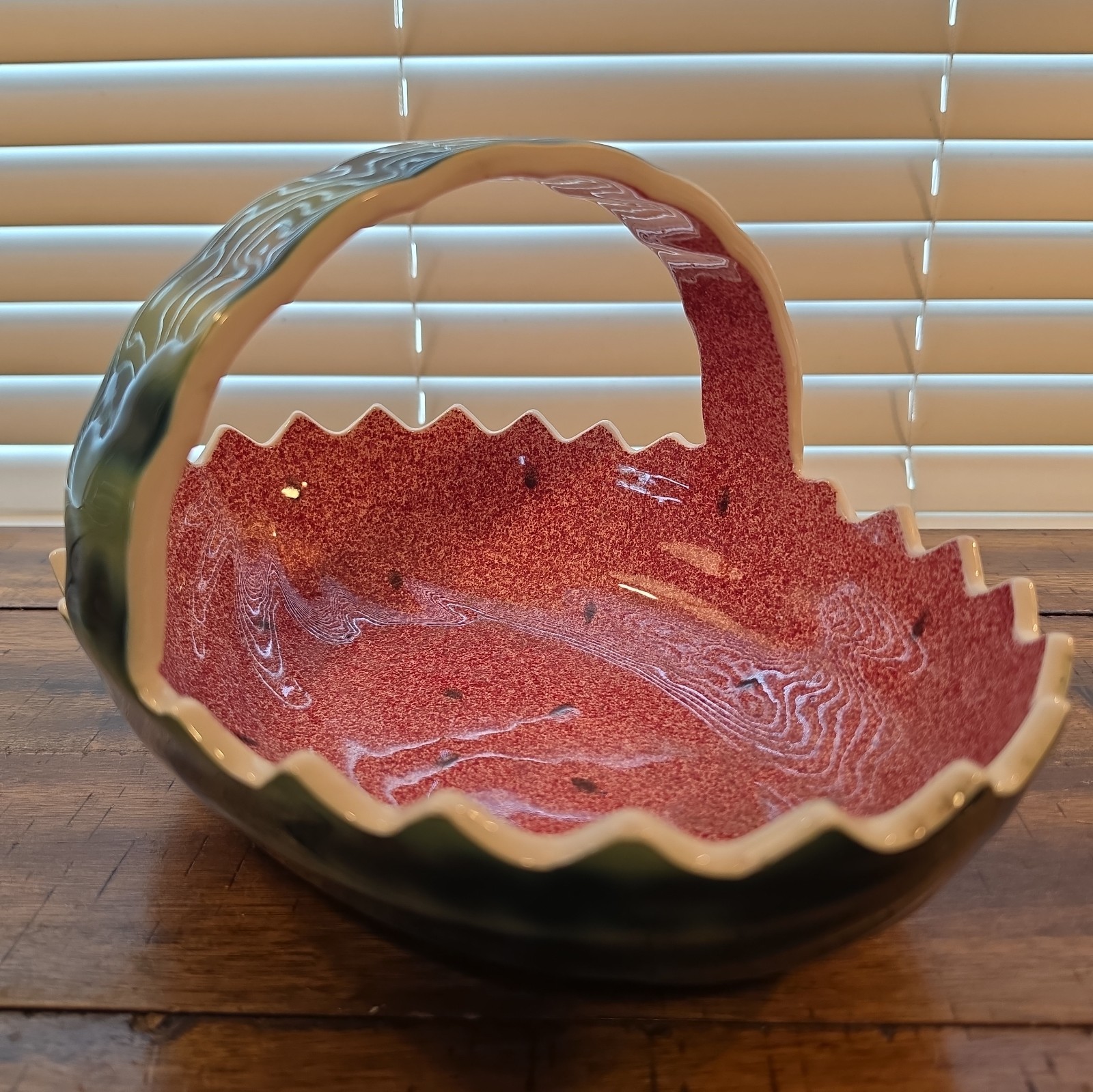 Vintage Stafford Ceramic Watermelon Bowl w Handle Japan Fruit Serving Dish