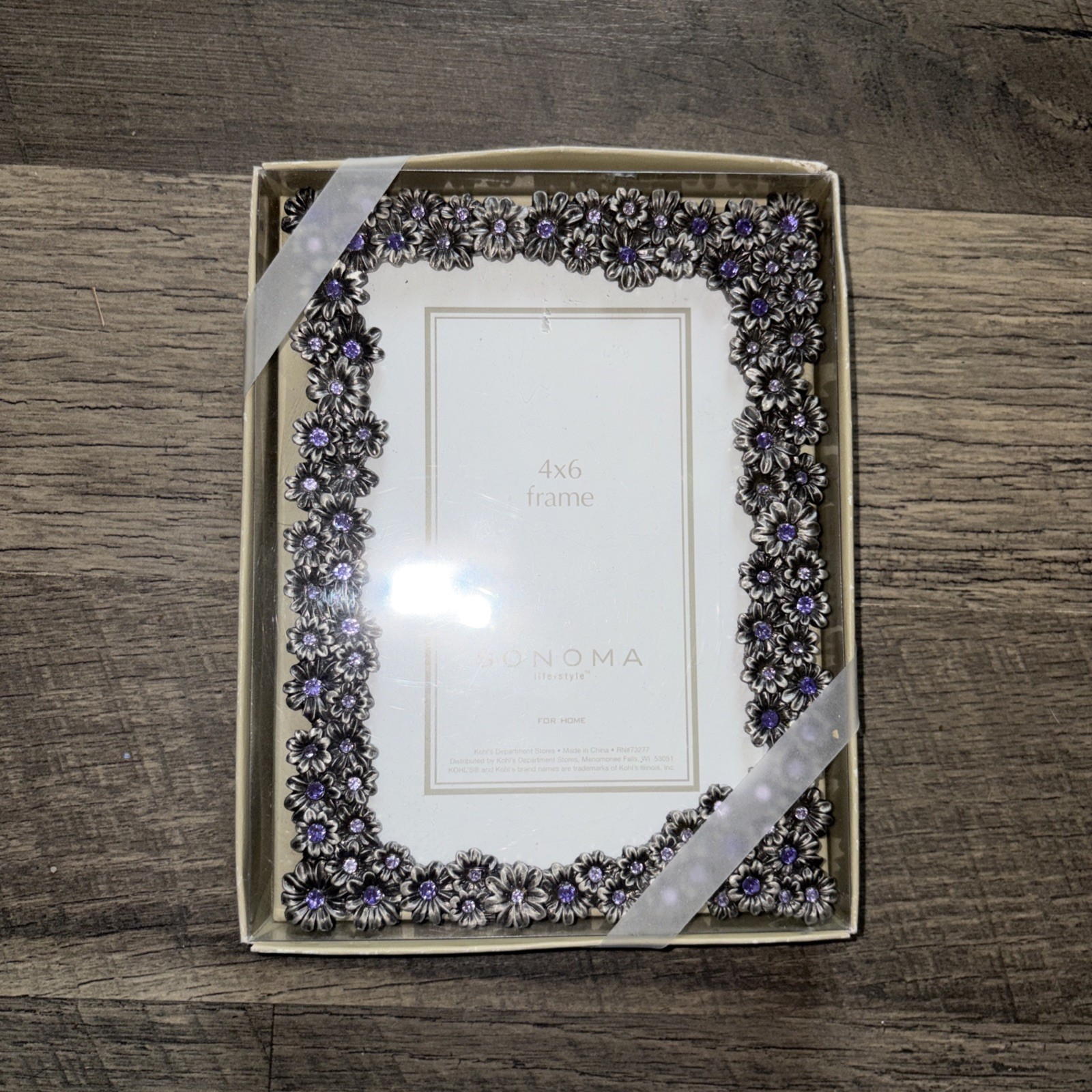 NWT Vintage Sunflower Design Daisy Flower Purple Rhinestone Sonoma 4 X 6 Frame