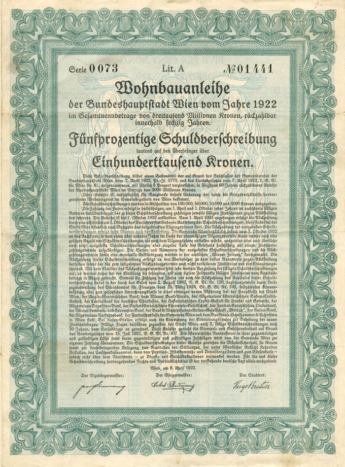 Austrian Bond - 2500 Kronen - Foreign Bonds