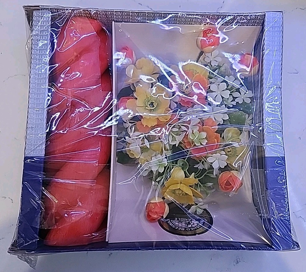 Beautiful VTG Emkay Spring Centerpiece & Candle Orange USA