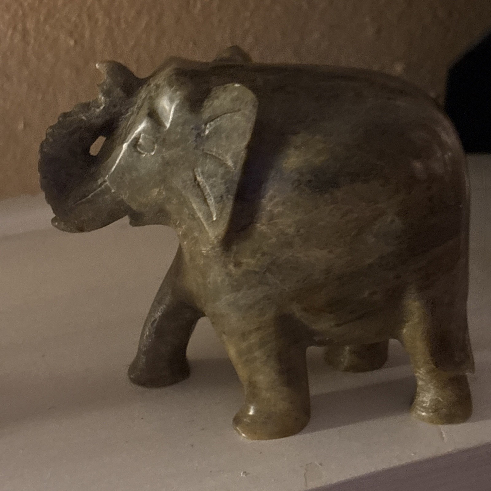 VTG Hand Carved Soapstone Elephant Figurine India. Trunk Up Green4 1/2” Tall VTG Hand Carved Soapstone Elephant Figurine India. Trunk Up Green4 1/2” Tall