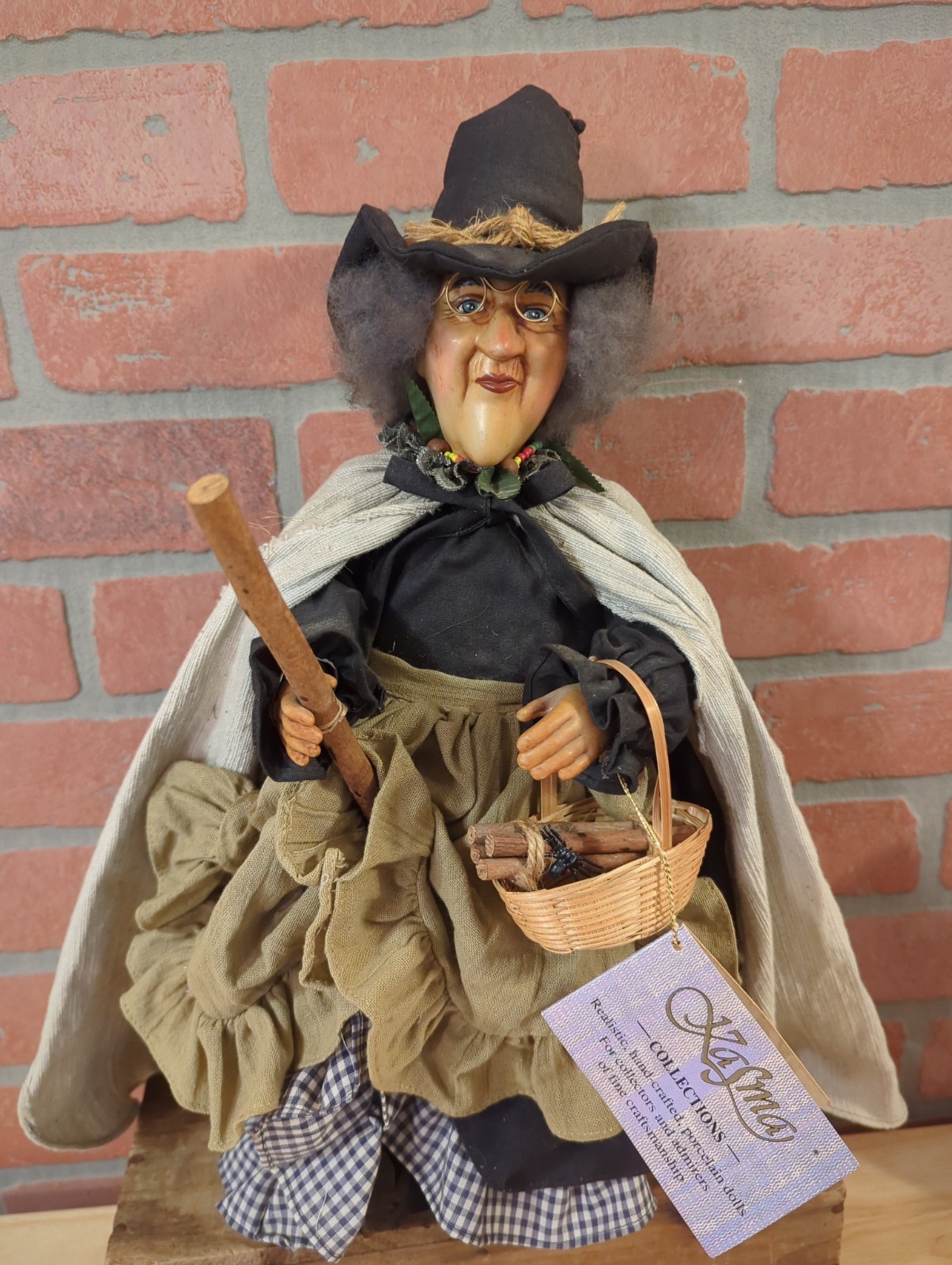 The Witches of Pendle Vintage Kasma Witch  Hanging wBroomstick Basket wFirewood 