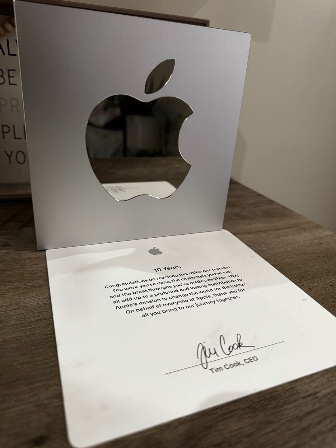 Apple 10 Year Employee Service Award Box and Letter with Tim Cook Signature