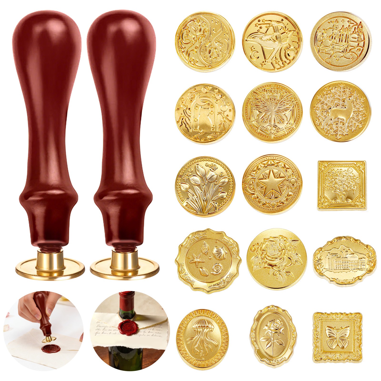 17 pcs Wax Seal Stamp Kit Vintage Classic Heads with 2 Handles for Wedding Gifts 17 pcs Wax Seal Stamp Kit Vintage Classic Heads with 2 Handles for Wedding Gifts