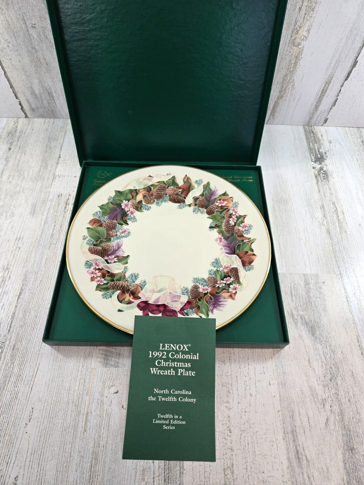 Lenox Colonial Christmas Wreath Plate North Carolina Limited Edition USA