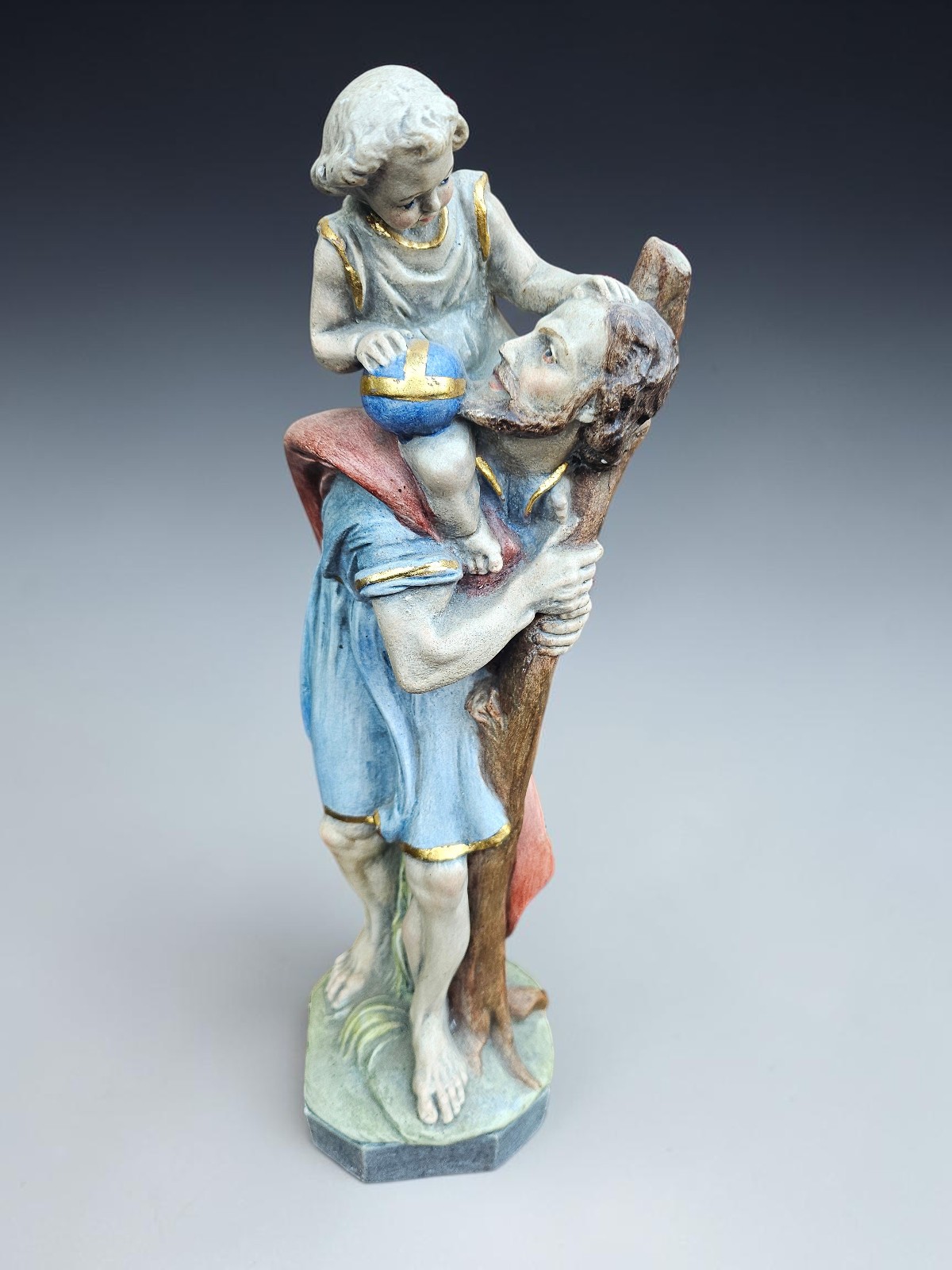 Vintage stoneware Statue Saint Christopher religious