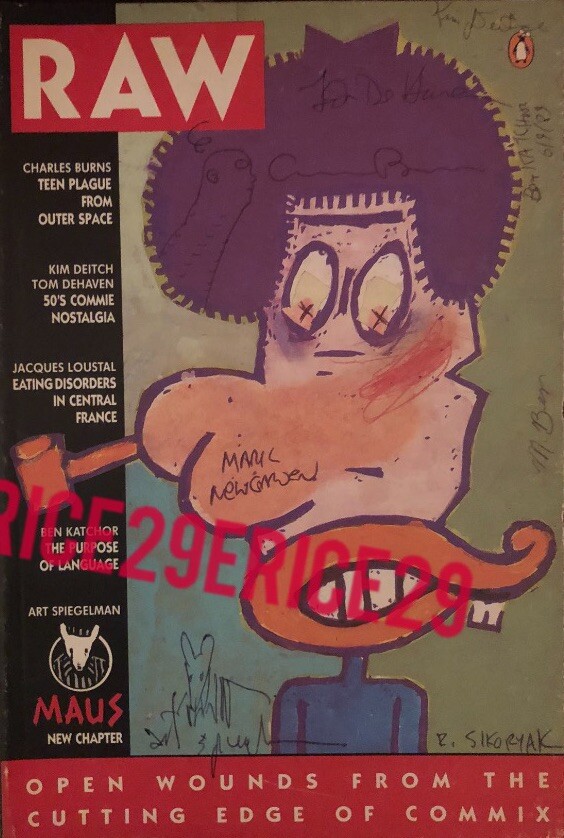 Raw Magazine 1989 SIGNED 7x Art Spiegleman w/ Sketch, Tom Dehaven, Mark Beyer