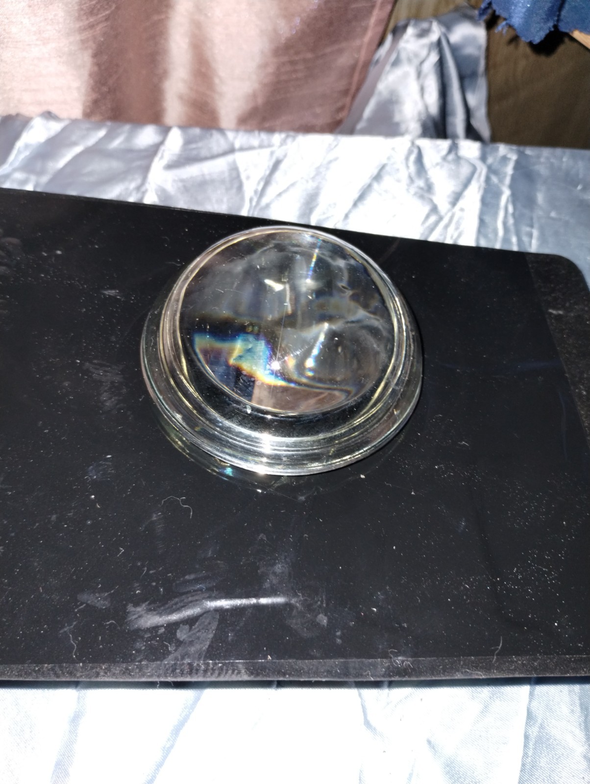 Vintage Clear Glass Round Dome Magnifying Paperweight Approx 3”Diameter Flaw