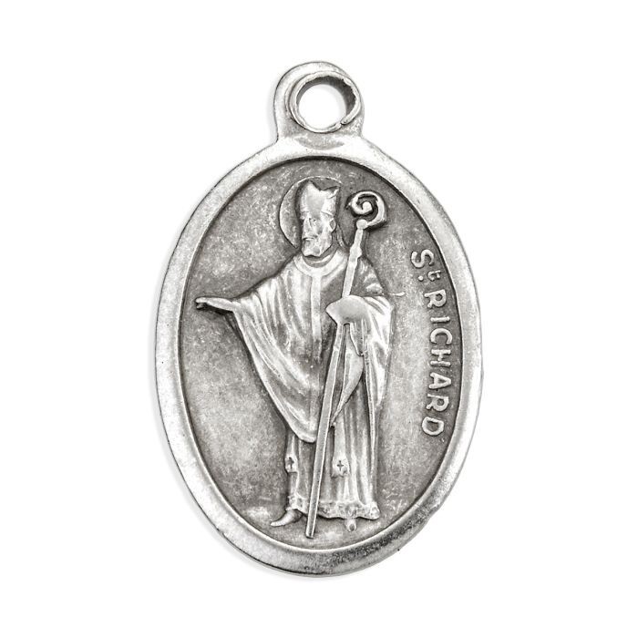 Saint St. Richard - Pray for Us -Italian Antique Silver Tone Ox 1 inch Medal 