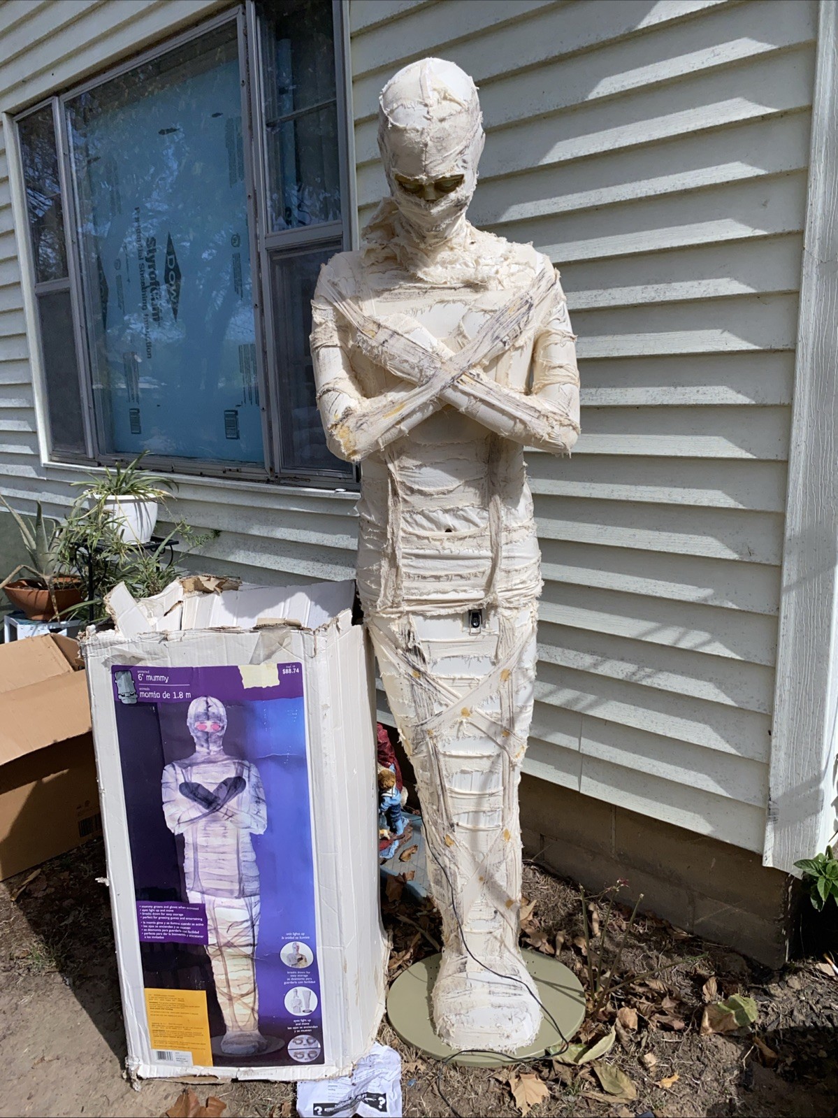 Gemmy Lifesize Halloween Mummy Animated Prop 6\' Tall Sensor Orig Box Vtg Works