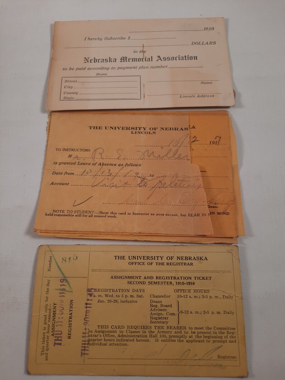 Vintage University Of Nebraska Lincoln Registration 1915 1916