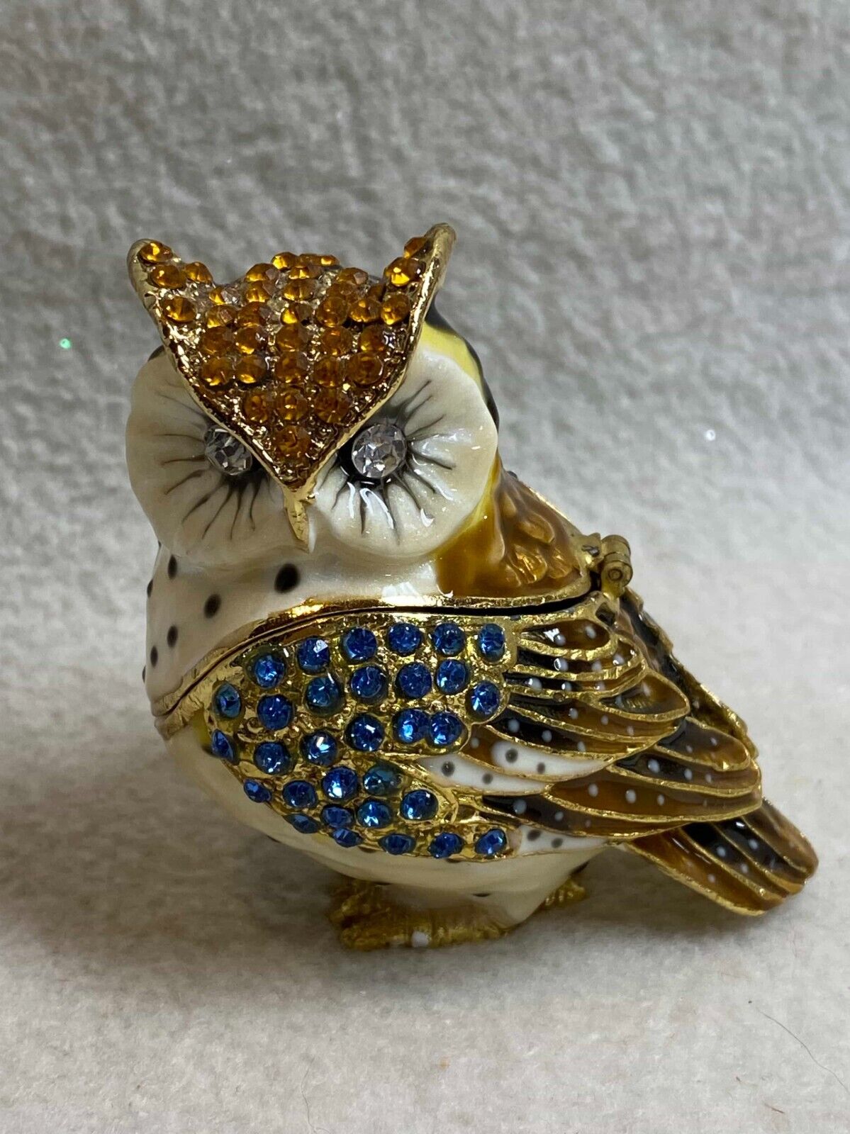 Jeweled Enameled Hinged Owl Trinket Box
