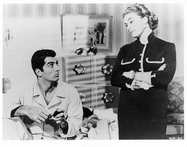 Ray Danton looking up Elaine Stewart a scene film The Rise Fall Of- Old Photo