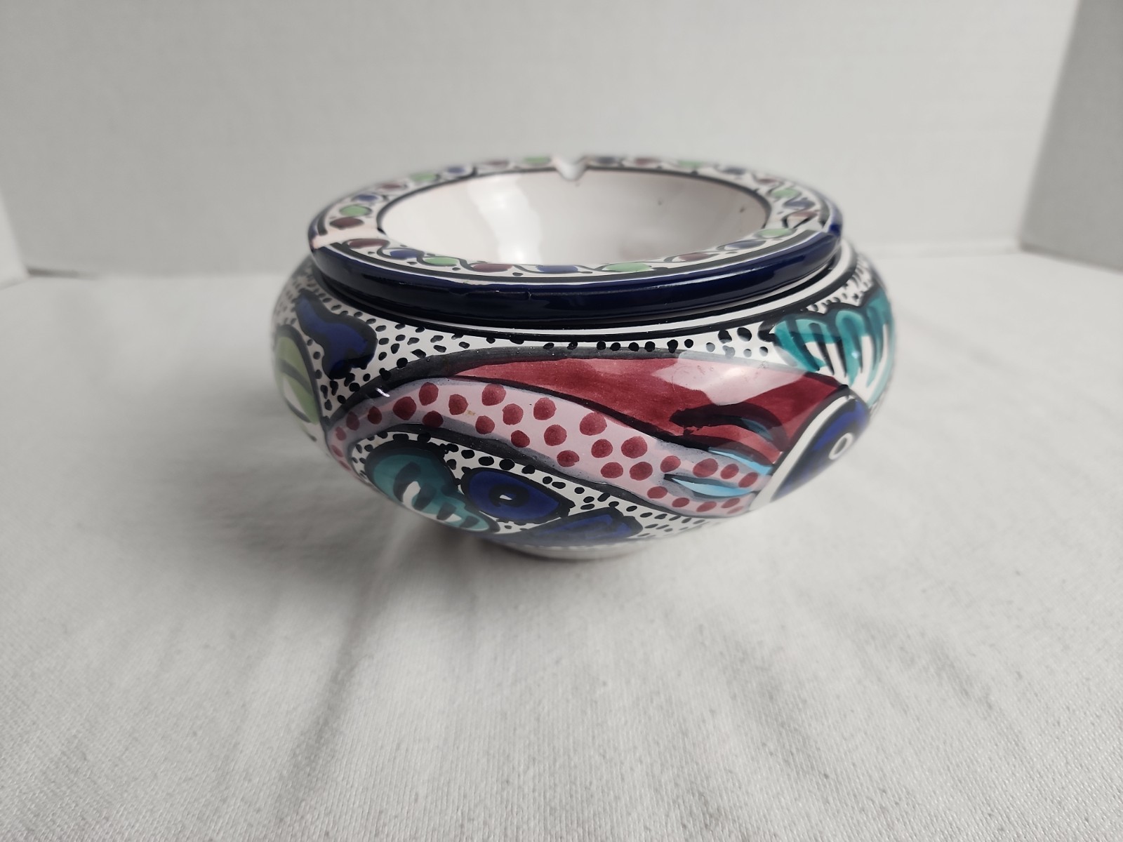 Moroccan VTG 2 PC Clay Glazed Ashtray 6 1/2