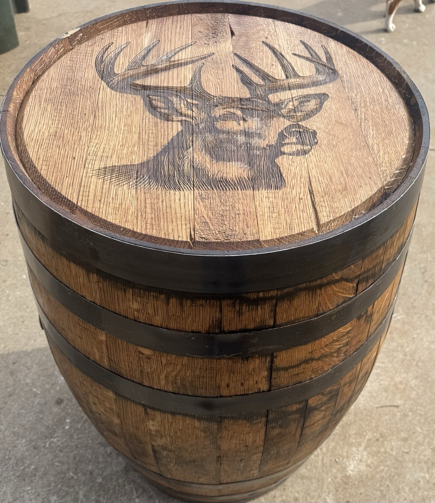Whitetail Deer Laser Engraved Whiskey Barrel-Sanded & Finished 