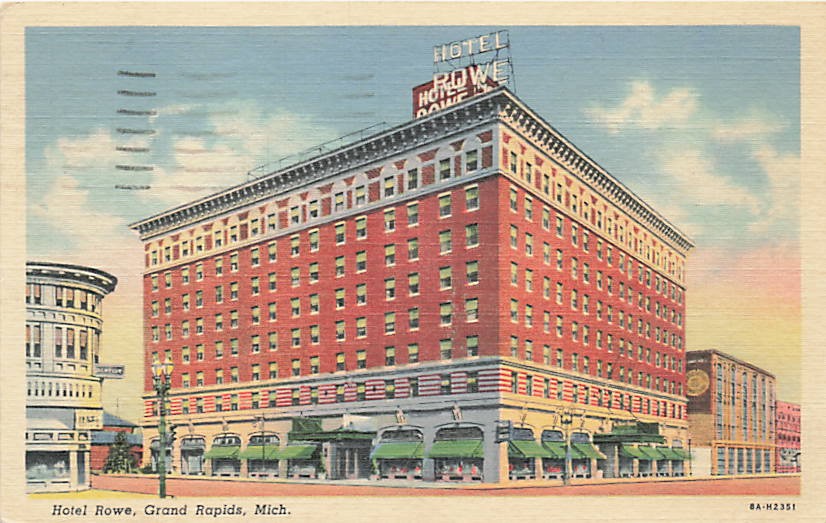 Postcard MI: Hotel Rowe, Grand Rapids, Michigan Linen Posted 1942 Postcard MI: Hotel Rowe, Grand Rapids, Michigan Linen Posted 1942