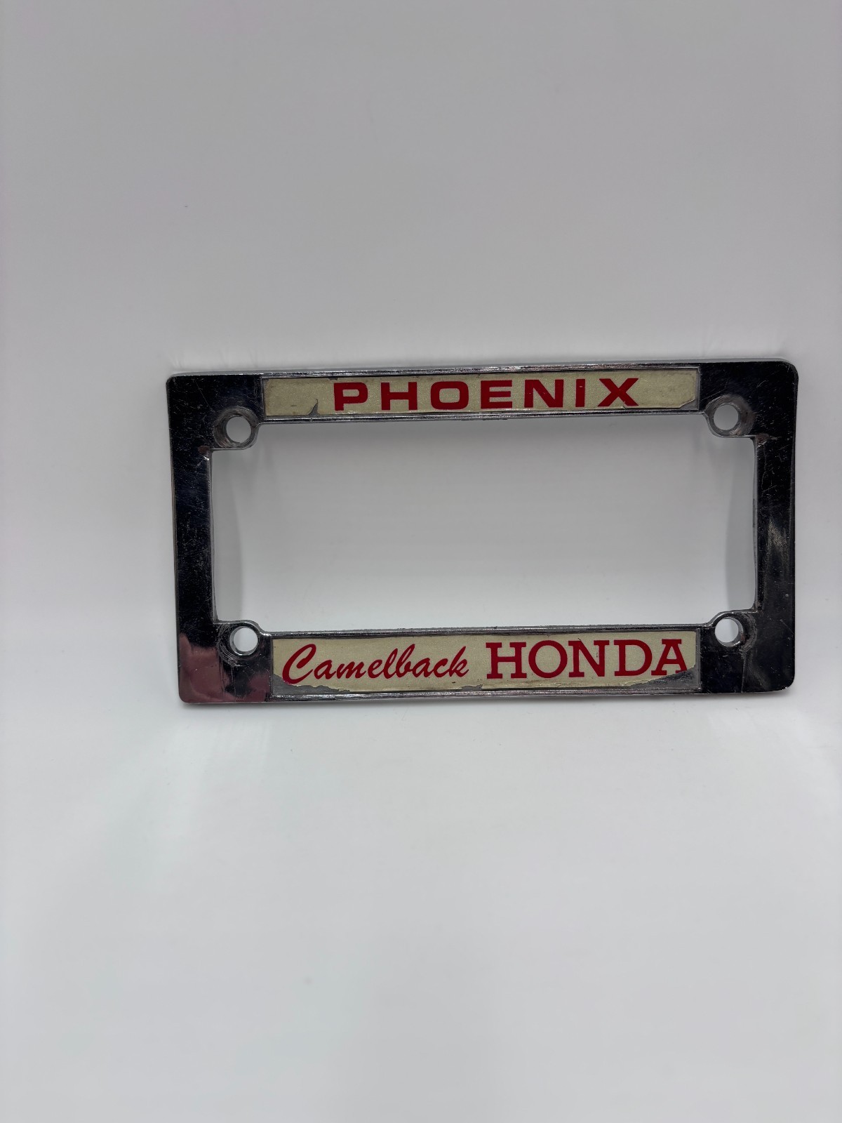 Vtg Phoenix Camelback Honda Motorcycle License Plate Frame Holder Metal Bent