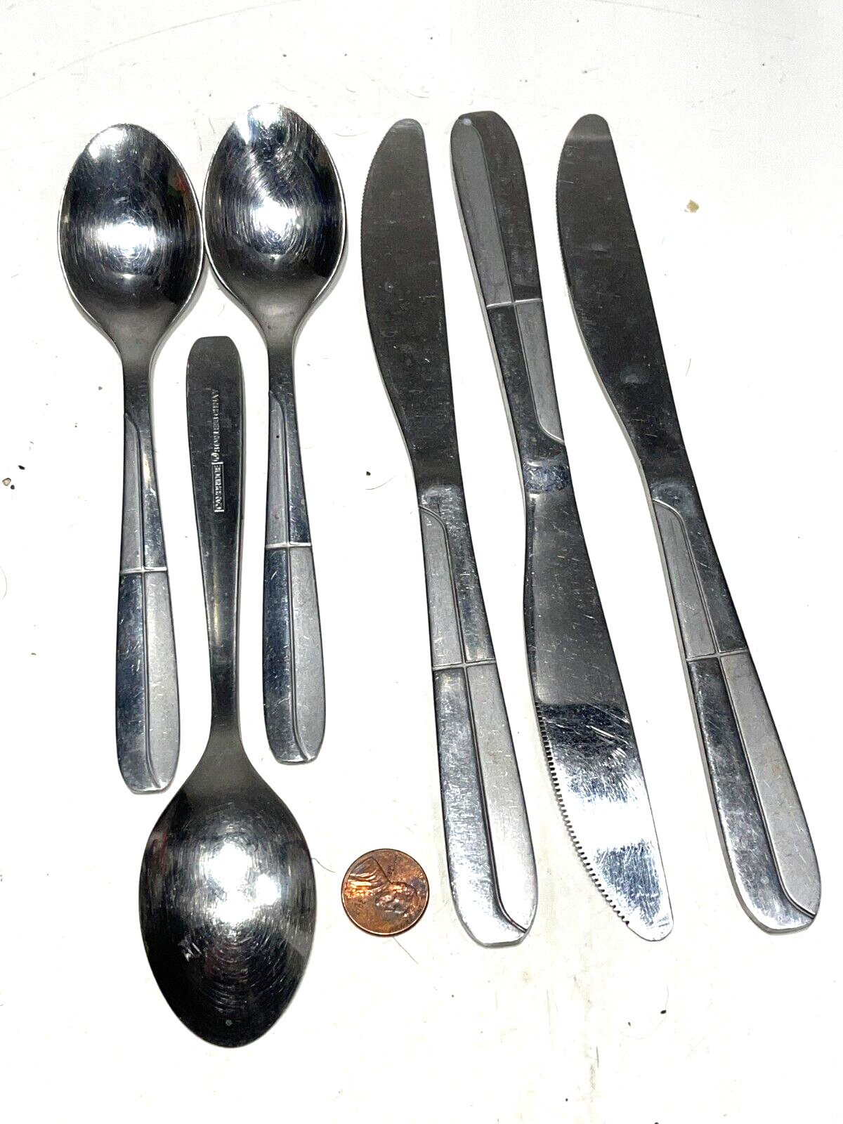 6pc Set Lot CAMBRIDGE ASHER FLATWARE 3 SPOONS + 3 BUTTER KNIVES Stainless