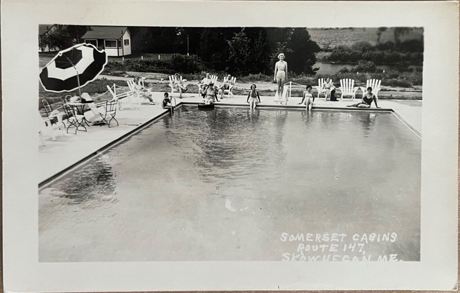 RPPC Skowhegan Maine Somerset Cabins Swimming Pool Real Photo Postcard 1950 RPPC Skowhegan Maine Somerset Cabins Swimming Pool Real Photo Postcard 1950