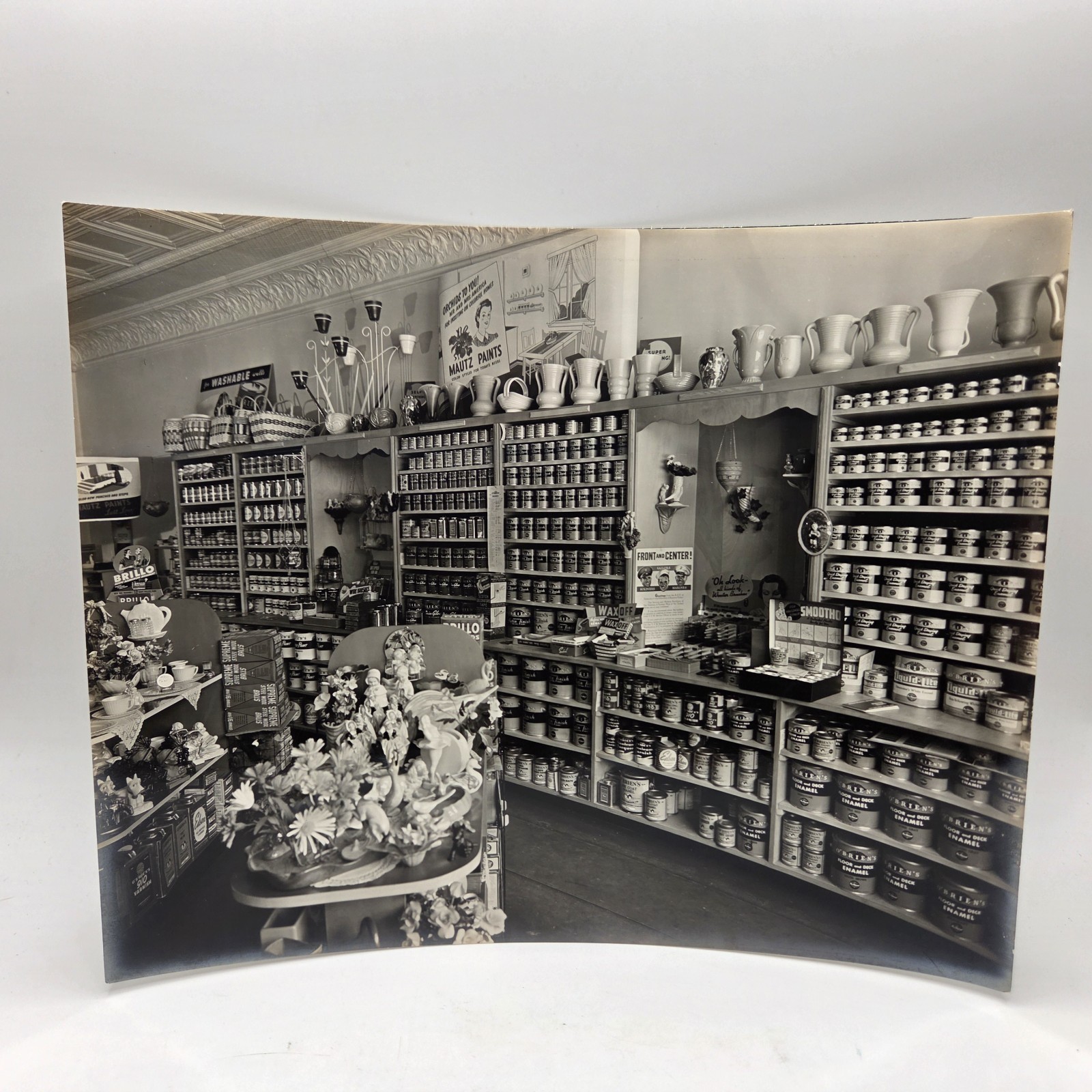 Vintage 8x10 Interior Photo 1950s Paint and Ceramics Store O'Brien Paints