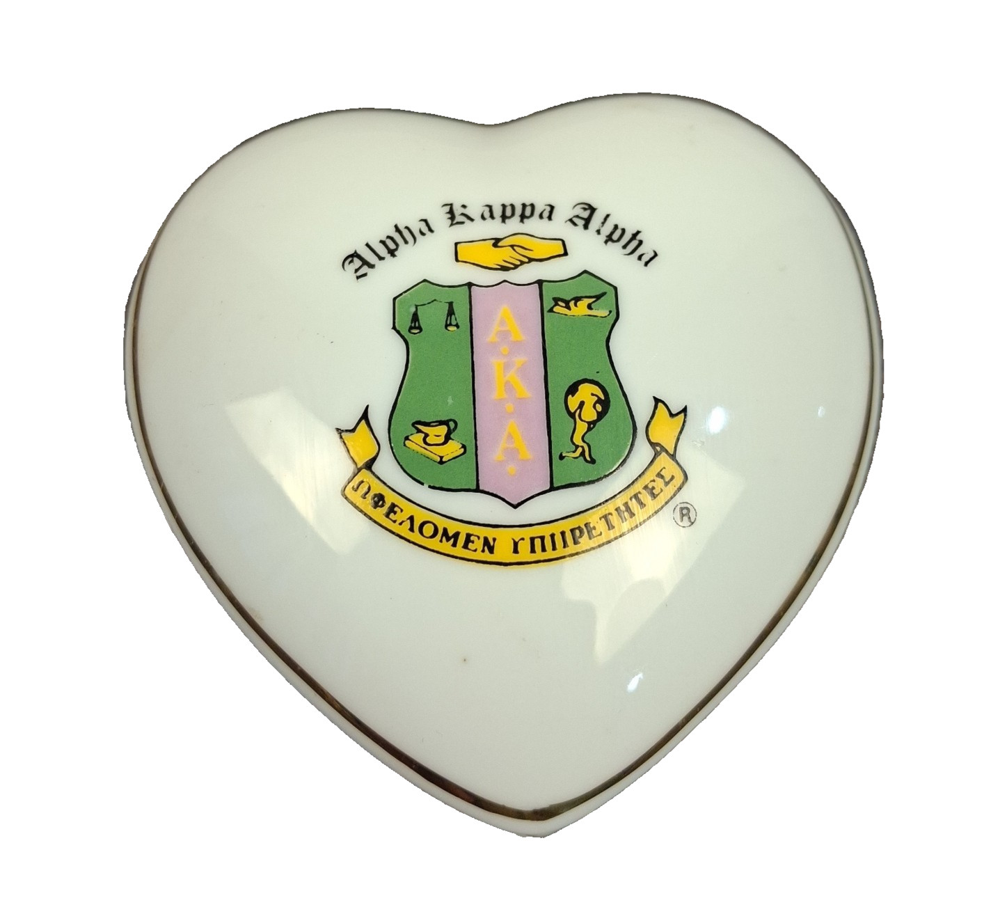 Alpha Kappa Alpha AKA Sorority Ceramic Heart Trinket Box Gold Trim Gift