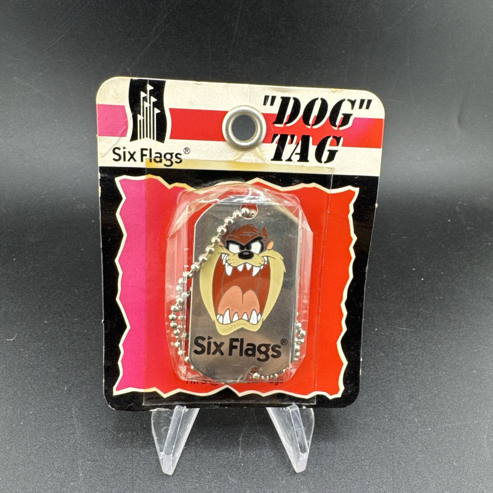 Vintage 1996\'s Looney Tunes Taz Dog Tag Six Flags Collectible 