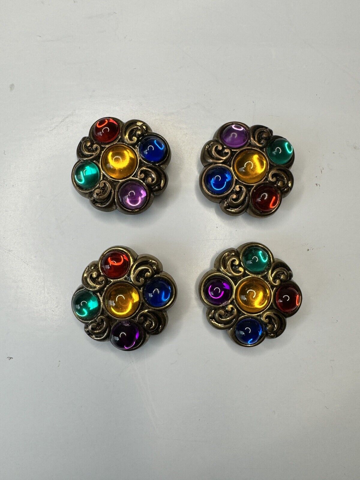 VTG Gold Tone Multicolor Cabochons Button Covers Swirls Lot of 4