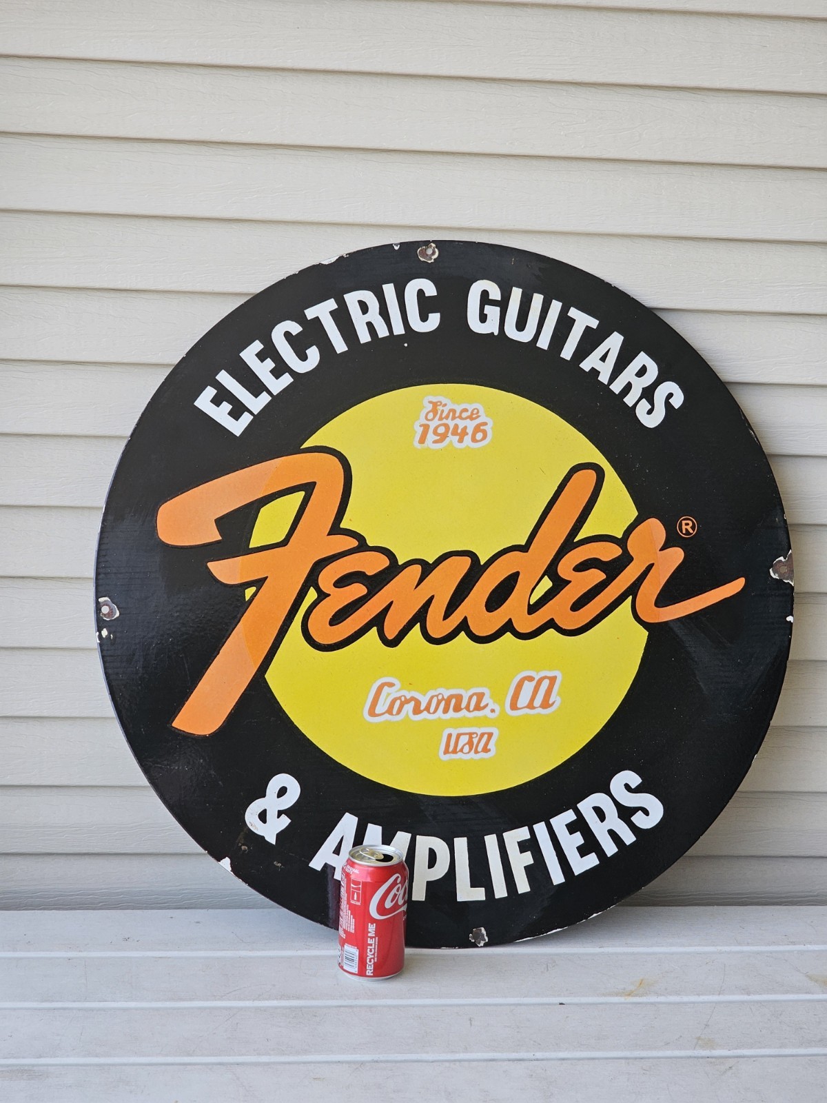 LARGE VINTAGE  FENDER ELECTRIC GUITARS PORCELAIN SIGN 29