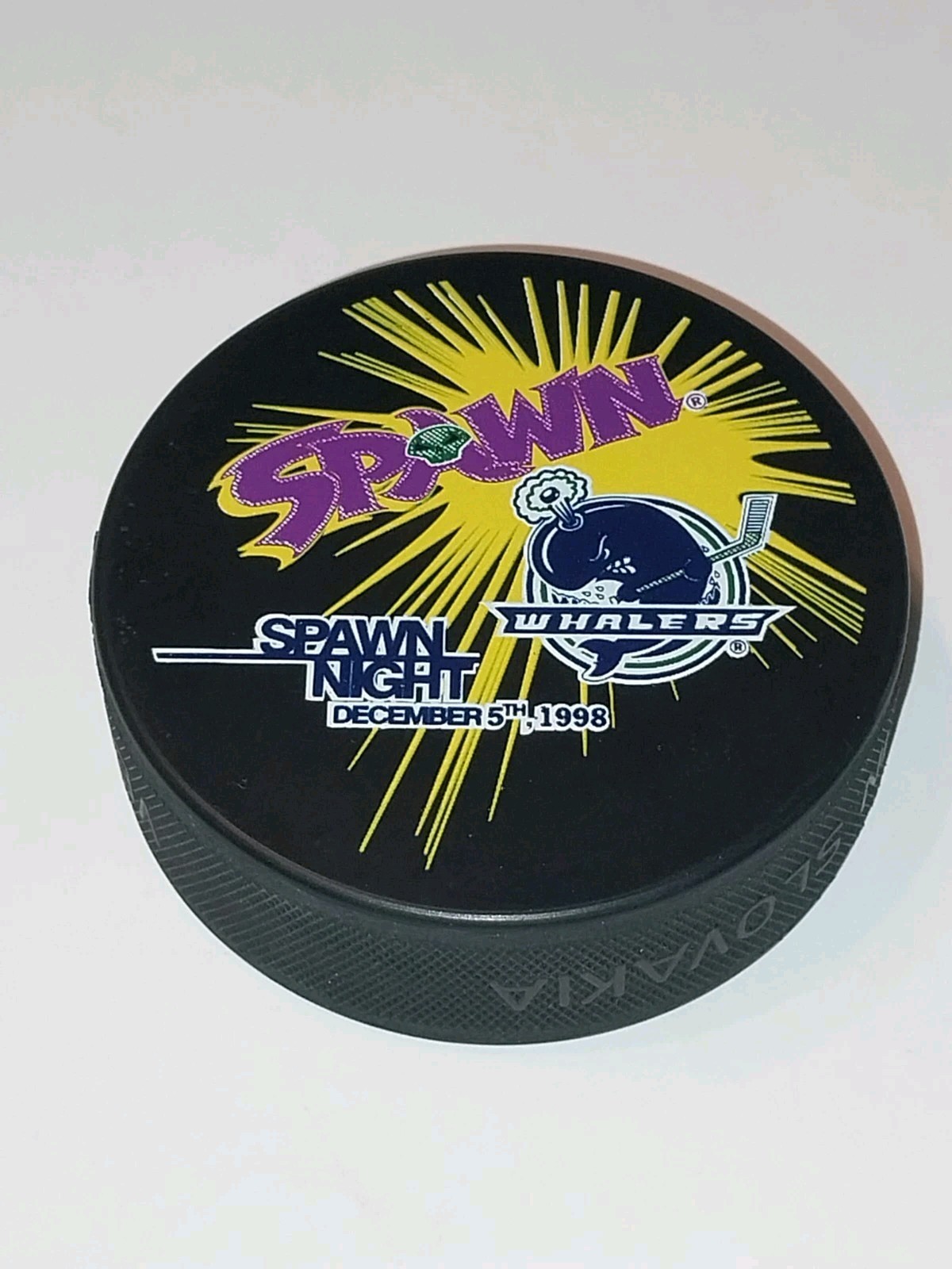 Rare Vintage Spawn Night Hockey Puck. Dec 5, 1998. Todd McFarlane. Image Comics Rare Vintage Spawn Night Hockey Puck. Dec 5, 1998. Todd McFarlane. Image Comics