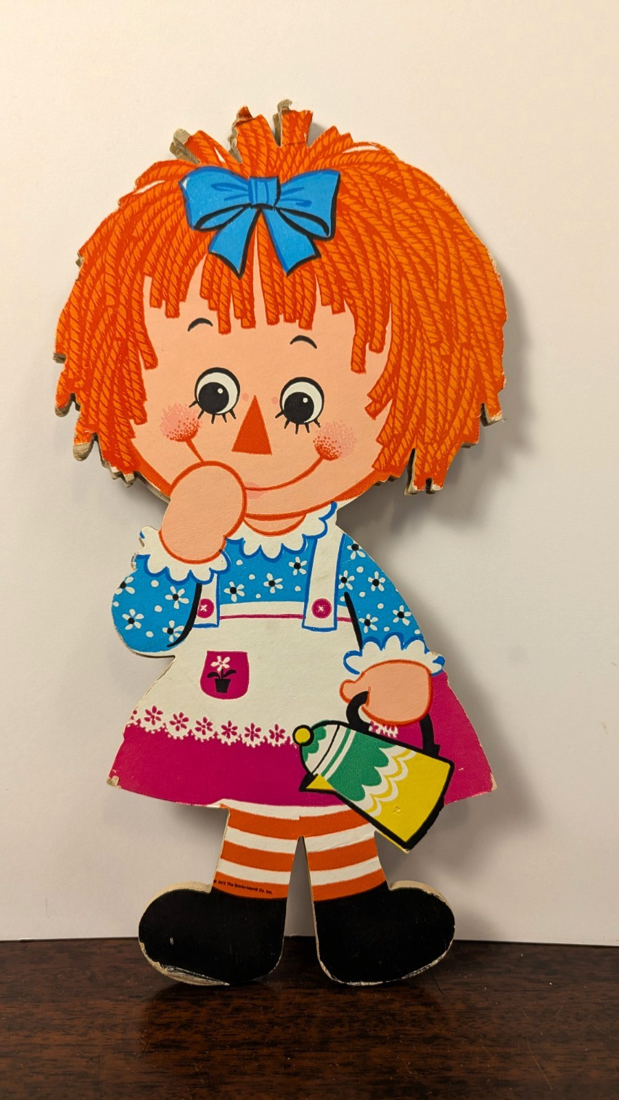 Vintage 1972 Raggedy Ann Style Girl Bobbs Merrill Hardboard Wall Hanging Nursery