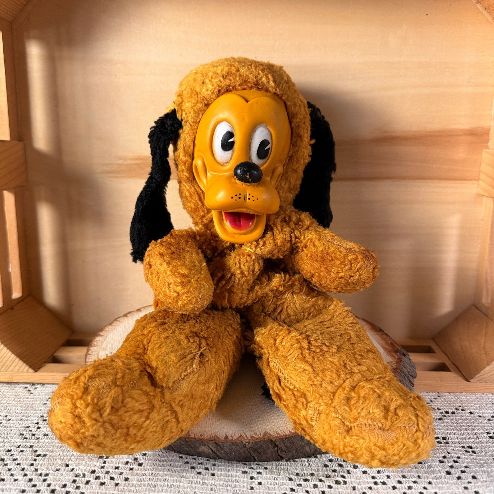 Vintage 1960s Disney Pluto Plush Toy Rubber Face Molded Kitsch Collectible 11