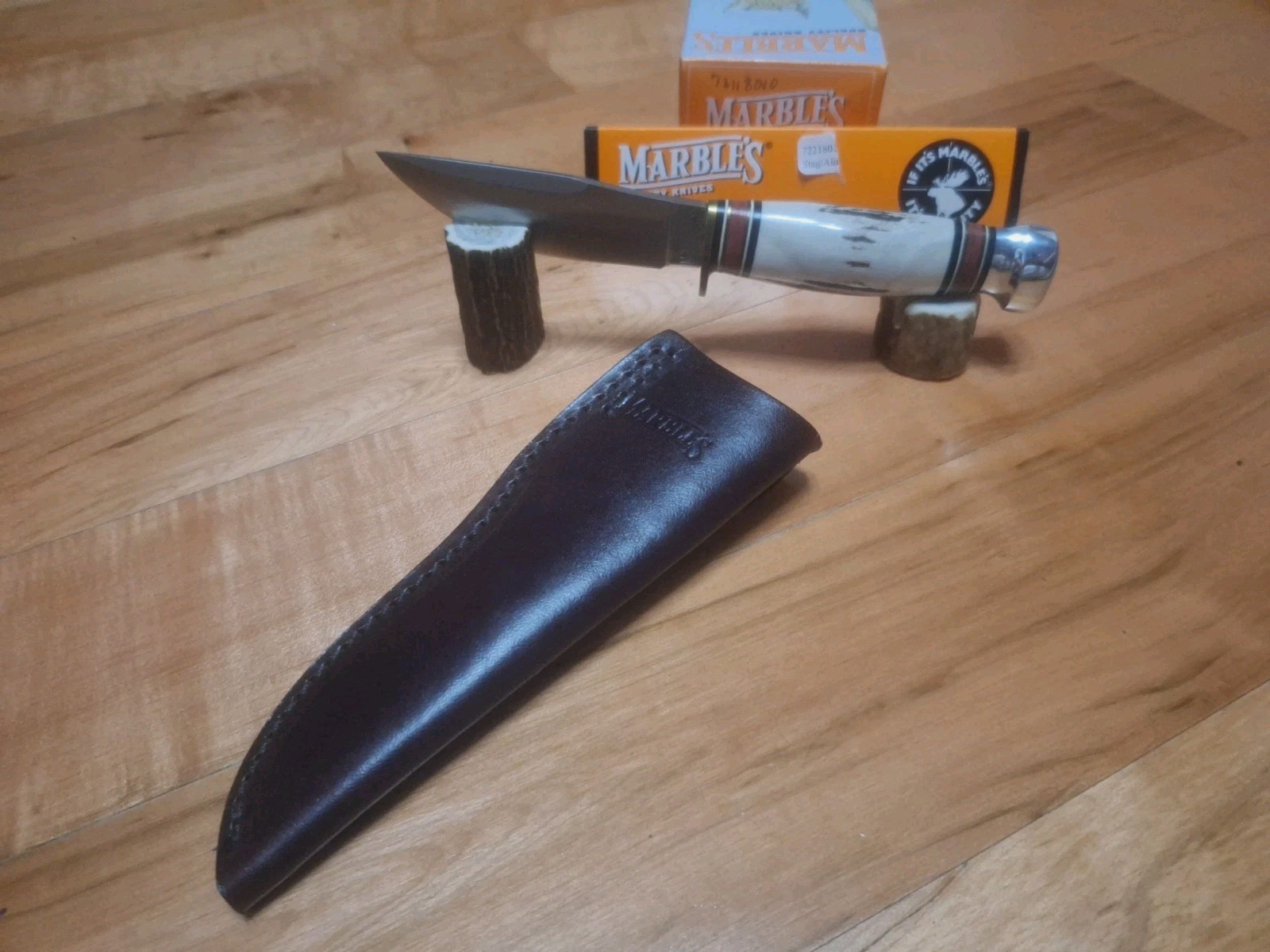 MARBLE'S GLADSTONE MI. USA WOODCRAFT STAG KNIFE SHEATH & BOX MINT MARBLE'S GLADSTONE MI. USA WOODCRAFT STAG KNIFE SHEATH & BOX MINT