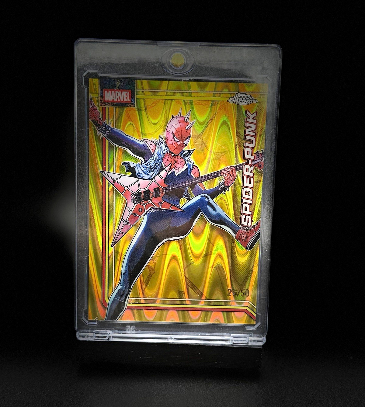 Topps 2023 Marvel Topps Chrome Spider-Man Spider-Punk #166 Gold Wave 28/50 Topps 2023 Marvel Topps Chrome Spider-Man Spider-Punk #166 Gold Wave 28/50