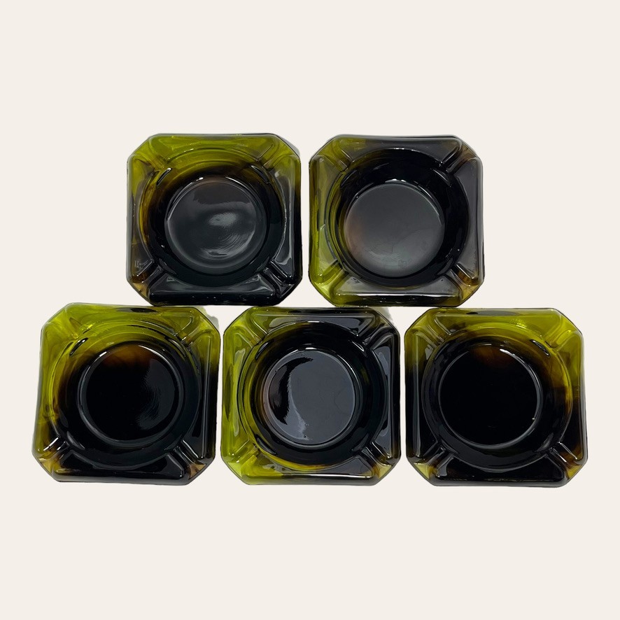 Lot of 5 Vintage Marble Glass Ashtray/Trinket Square 60\'s/70’s Ashtray