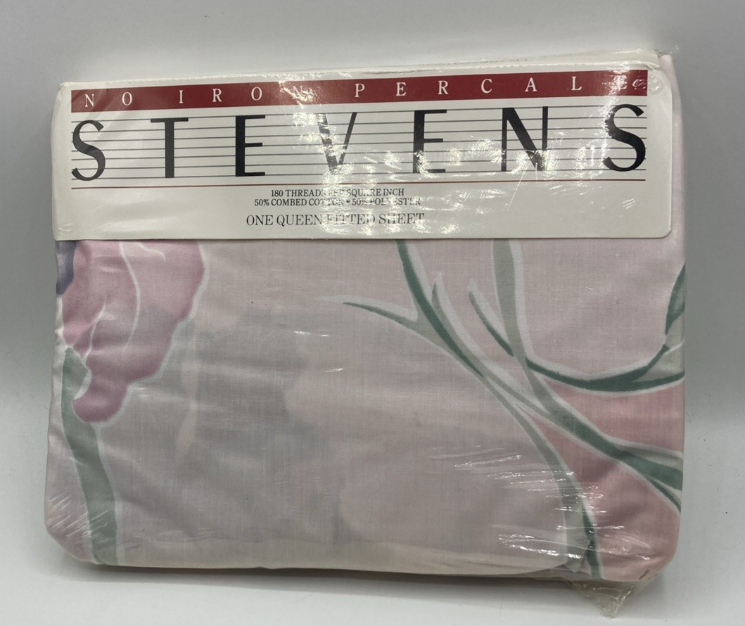 Vintage STEVENS NO IRON PERCALE QUEEN FITTED BED SHEET FLORAL PINK NWT Vintage STEVENS NO IRON PERCALE QUEEN FITTED BED SHEET FLORAL PINK NWT