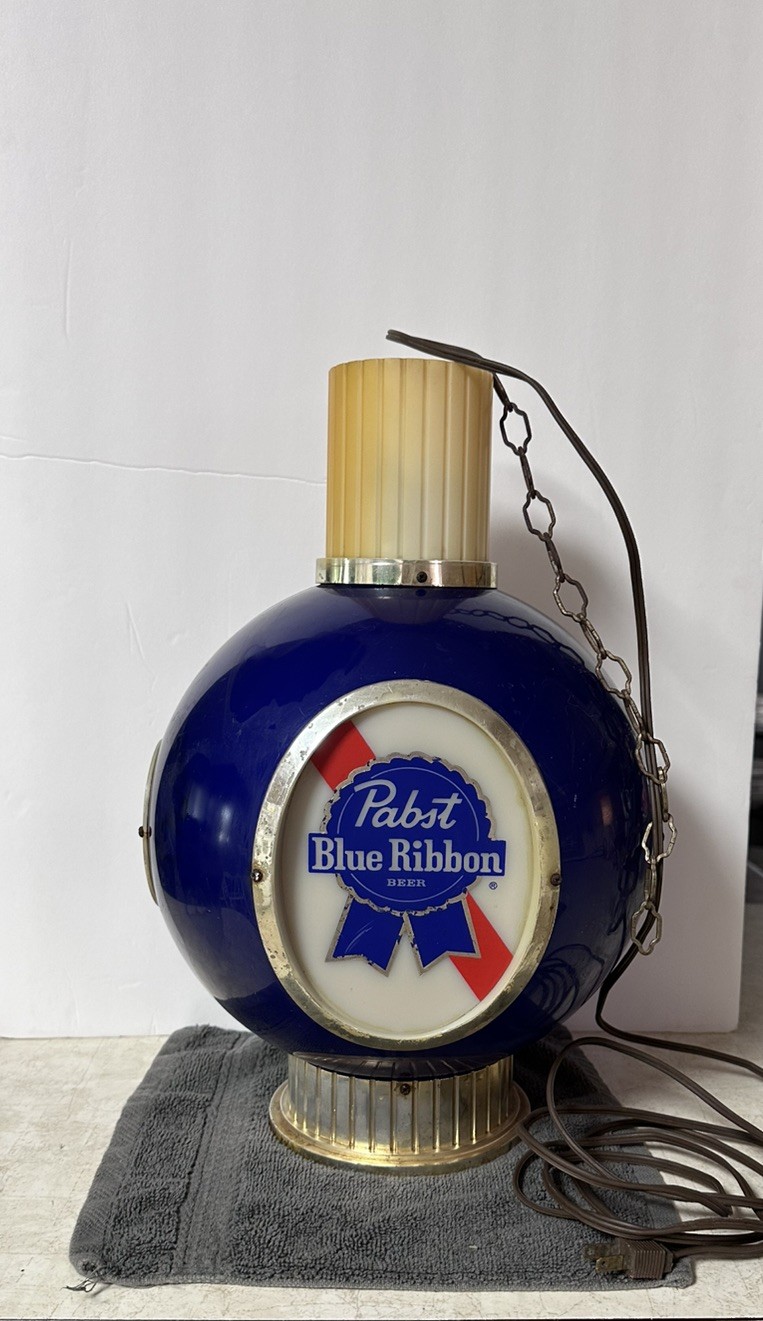 Vintage 1964 Pabst Blue Ribbon Hanging Lighted Sign Light Works fine Vintage 1964 Pabst Blue Ribbon Hanging Lighted Sign Light Works fine