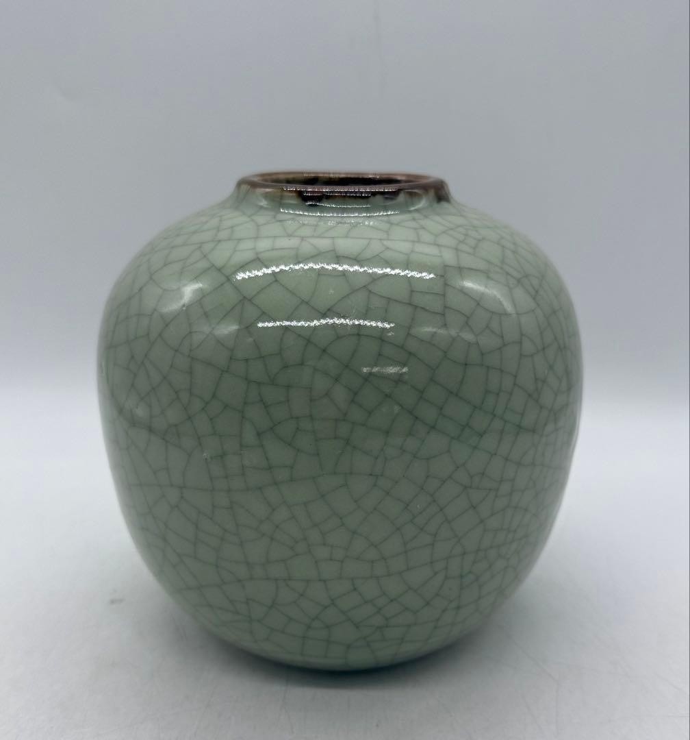 Celadon Vase Hibiyaki 4.8cm Caliber 14.3cm Height Slight Wear Collectible