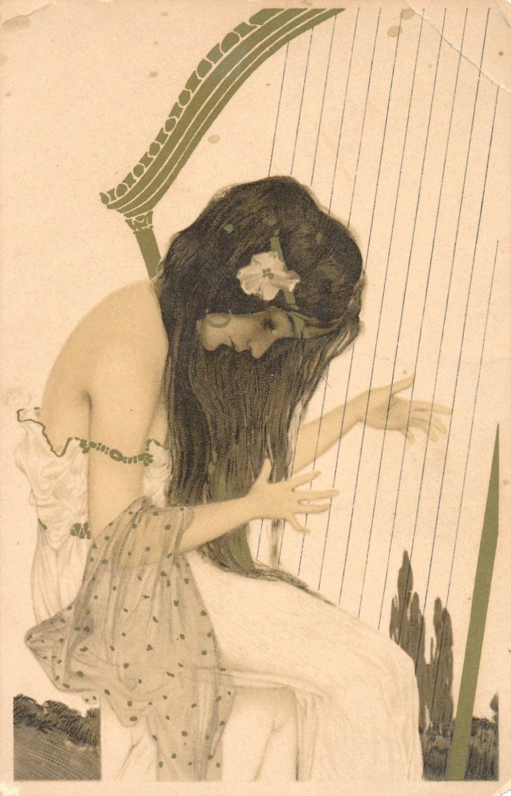 Beautiful Lady Playing the Harp 1910\'s Photo Postcard RPPC S24 Beautiful Lady Playing the Harp 1910\'s Photo Postcard RPPC S24