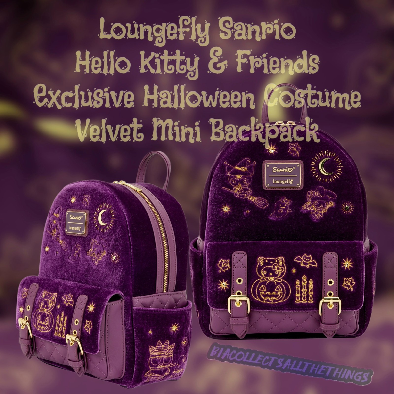 Loungefly Sanrio Hello Kitty & Friends Exclusive Halloween Velvet Mini Backpack Loungefly Sanrio Hello Kitty & Friends Exclusive Halloween Velvet Mini Backpack