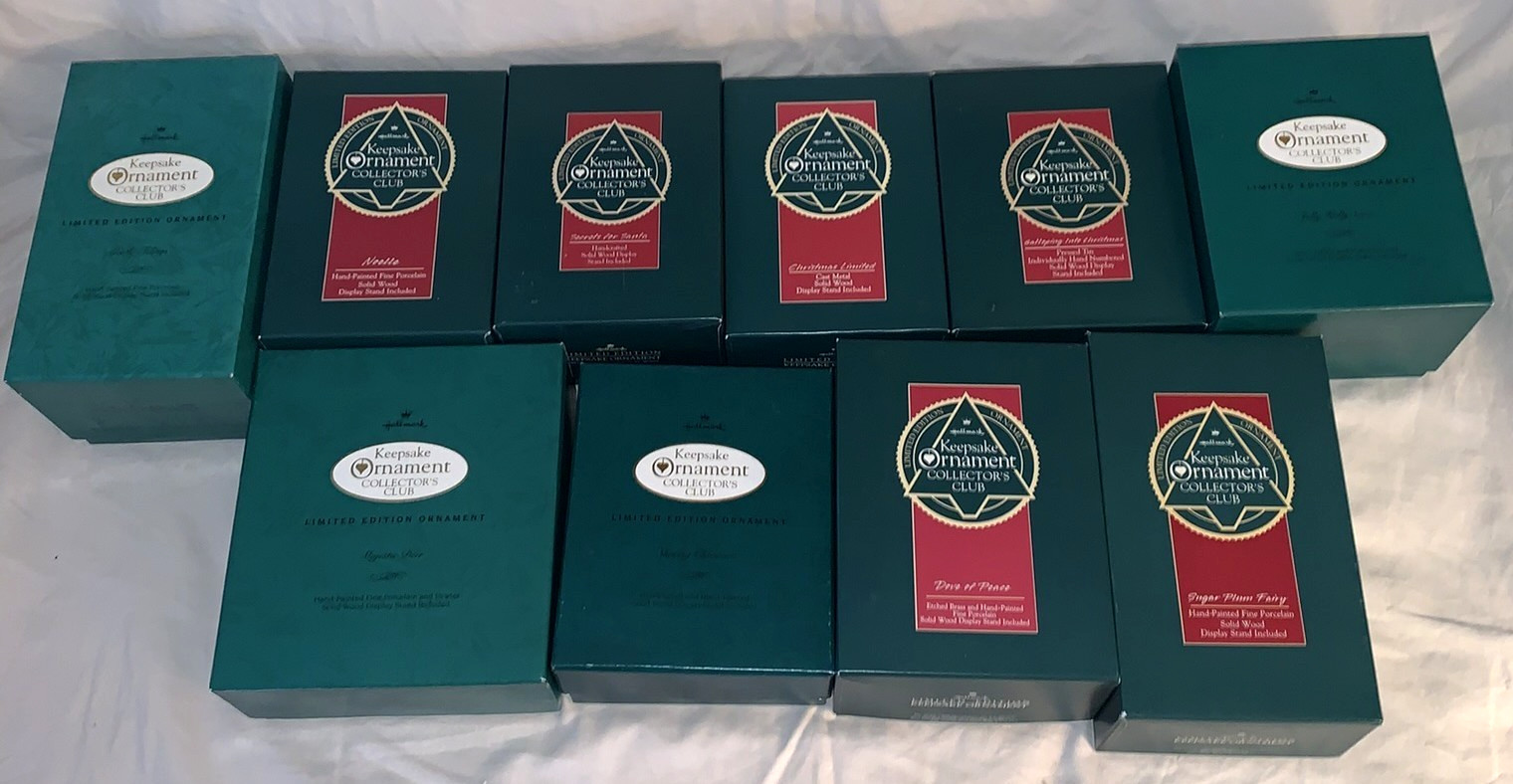 Great Lot 10 1990s Vintage Collector\'s Club Hallmark Ornaments on Stands Great Lot 10 1990s Vintage Collector\'s Club Hallmark Ornaments on Stands