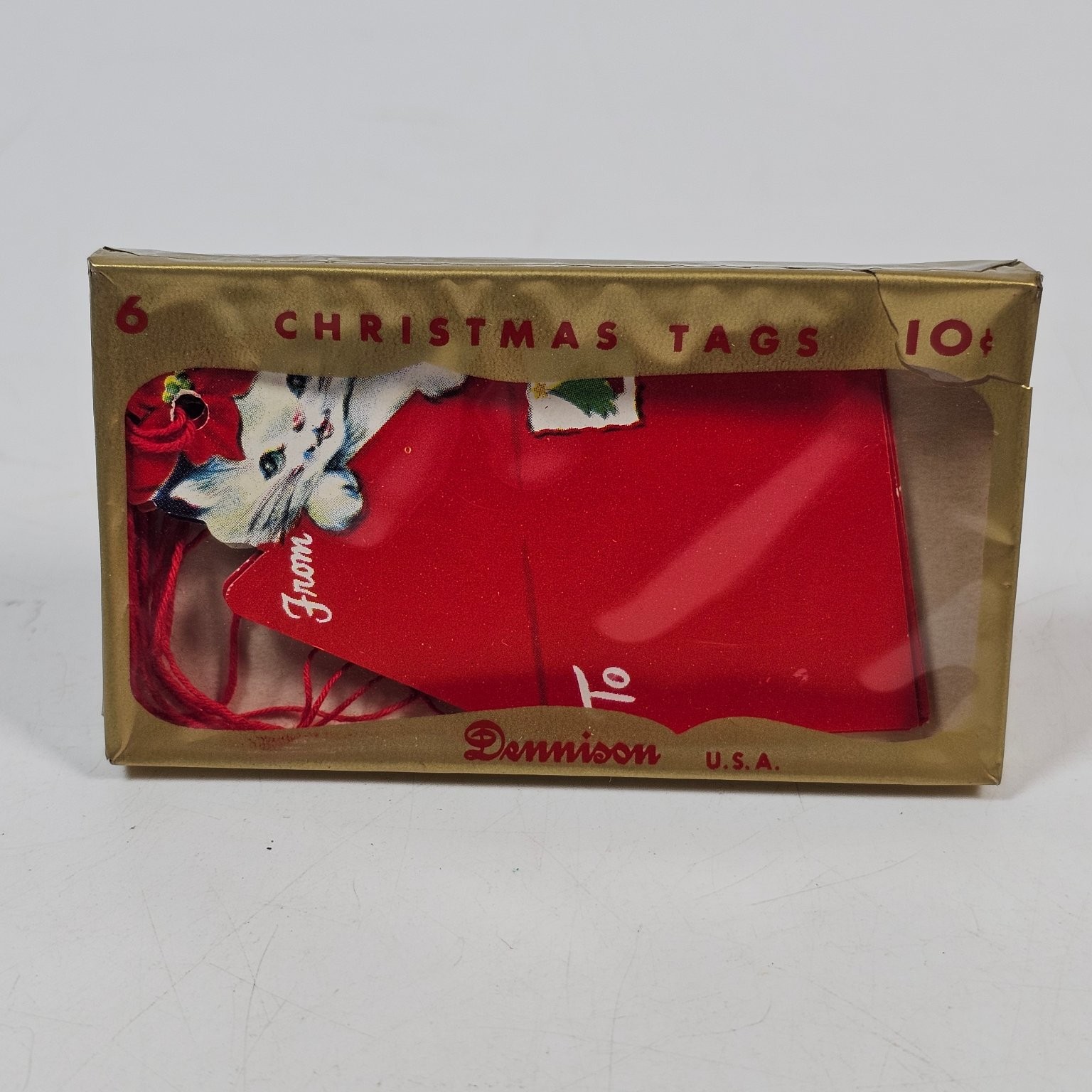 Vintage Dennison Christmas Gift Tags White Cat Kitten Original Box New Old Stock