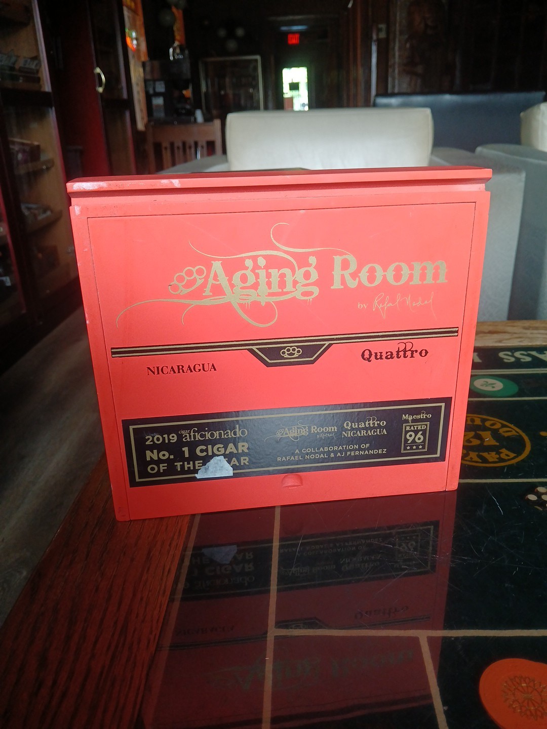 AGING ROOM BY RAFAEL NADAL QUATTRO NICARAGUA 2019 EMPTY WOOD CIGAR BOX ORANGE AGING ROOM BY RAFAEL NADAL QUATTRO NICARAGUA 2019 EMPTY WOOD CIGAR BOX ORANGE