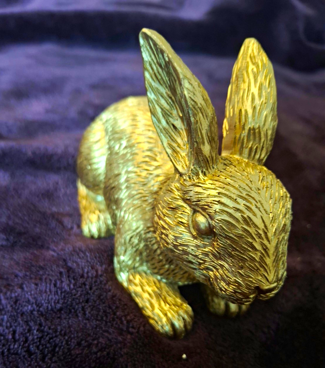 Gold Tone Metal Rabbit Animal Figurine Collectible Bunny Statue Decor