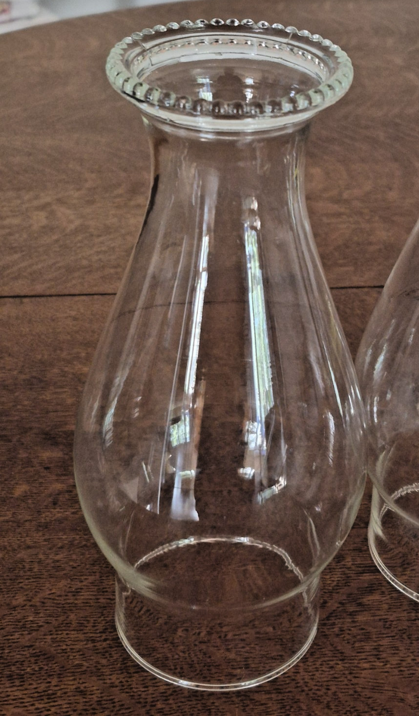 True Vintage CLEAR GLASS BEADED TOP CHIMNEY FOR KEROSENE OIL-STYLE LAMP
